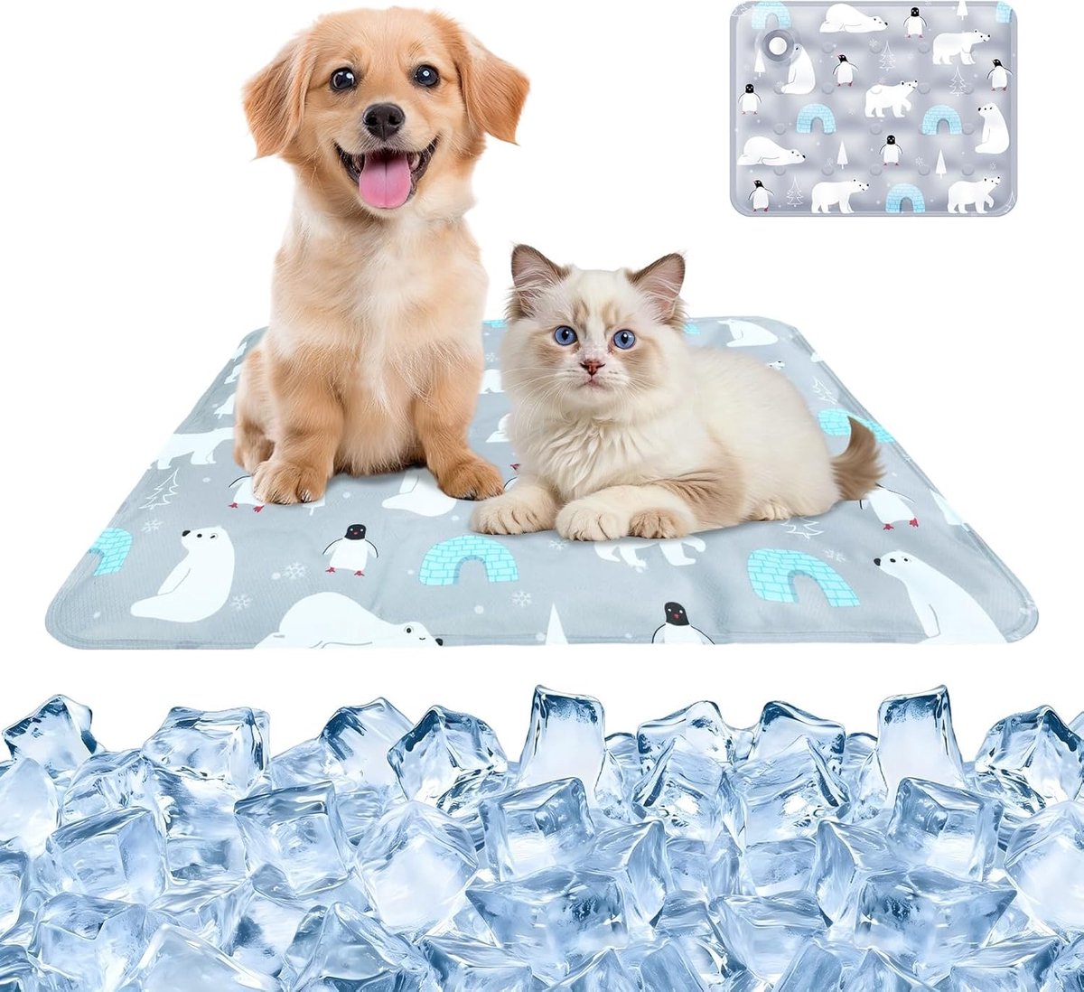 Koelmat voor kleine honden en katten, waterkoelkussen met geleffect, anti-hitte zomer, waterdicht, gemakkelijk te reinigen