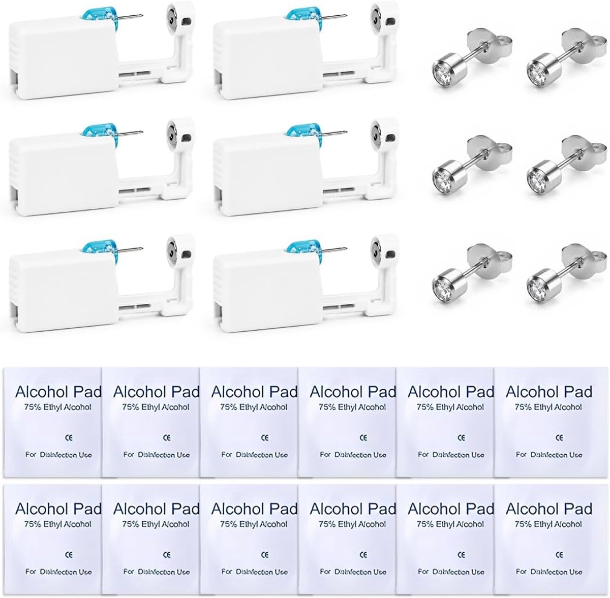 Oorpiercingpistool, roestvrij staal, veilig en steriel, voor meisjes, vrouwen en mannen, 6 stuks