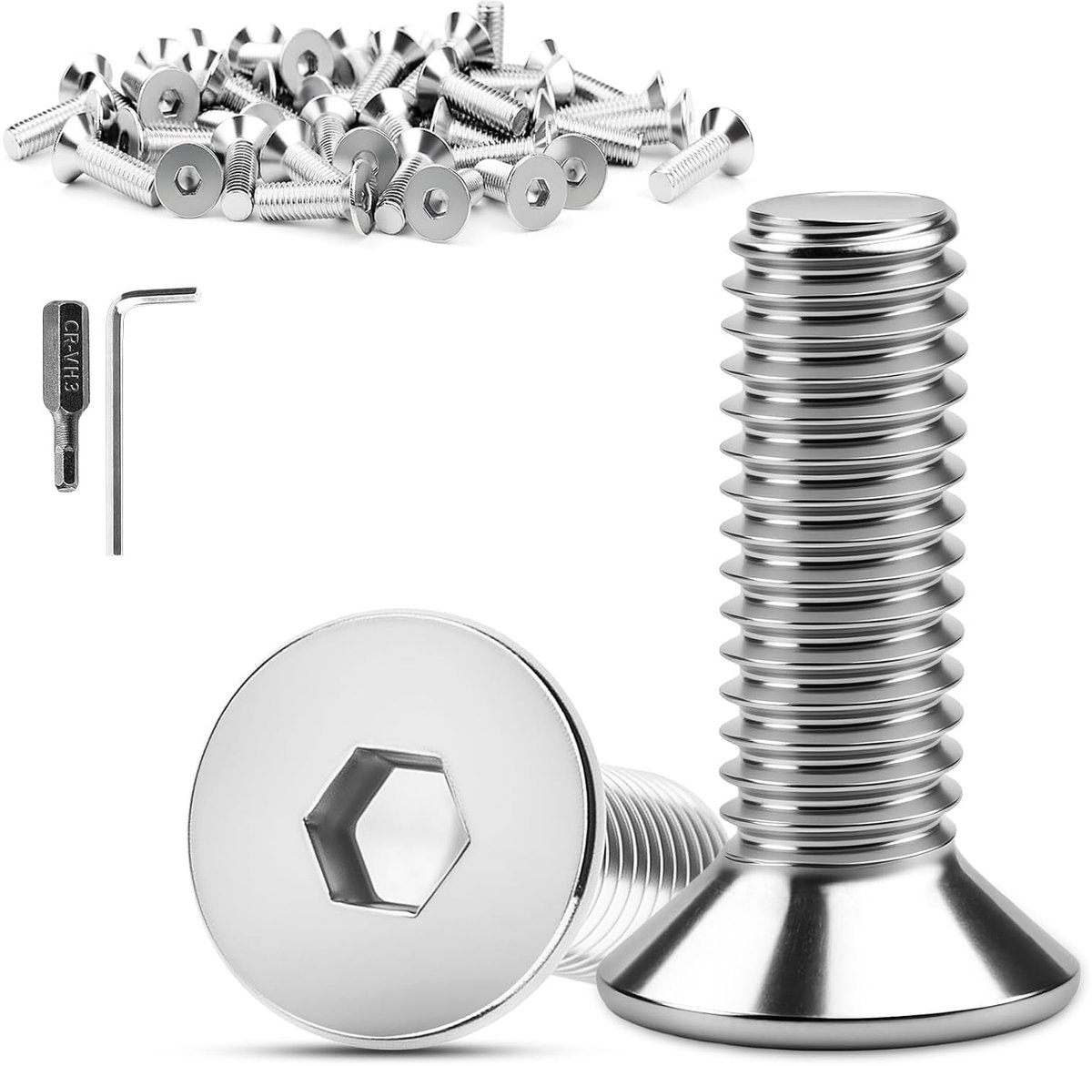 Schroeven met verzonken kop, M5 x 20 mm, schroeven, roestvrij staal, V2A, 50 stuks | Inbusschroeven van roestvrij staal, verzonken kop, zilver, roestvrij, eenvoudige montage, meubelbouw, doe-het-zelf