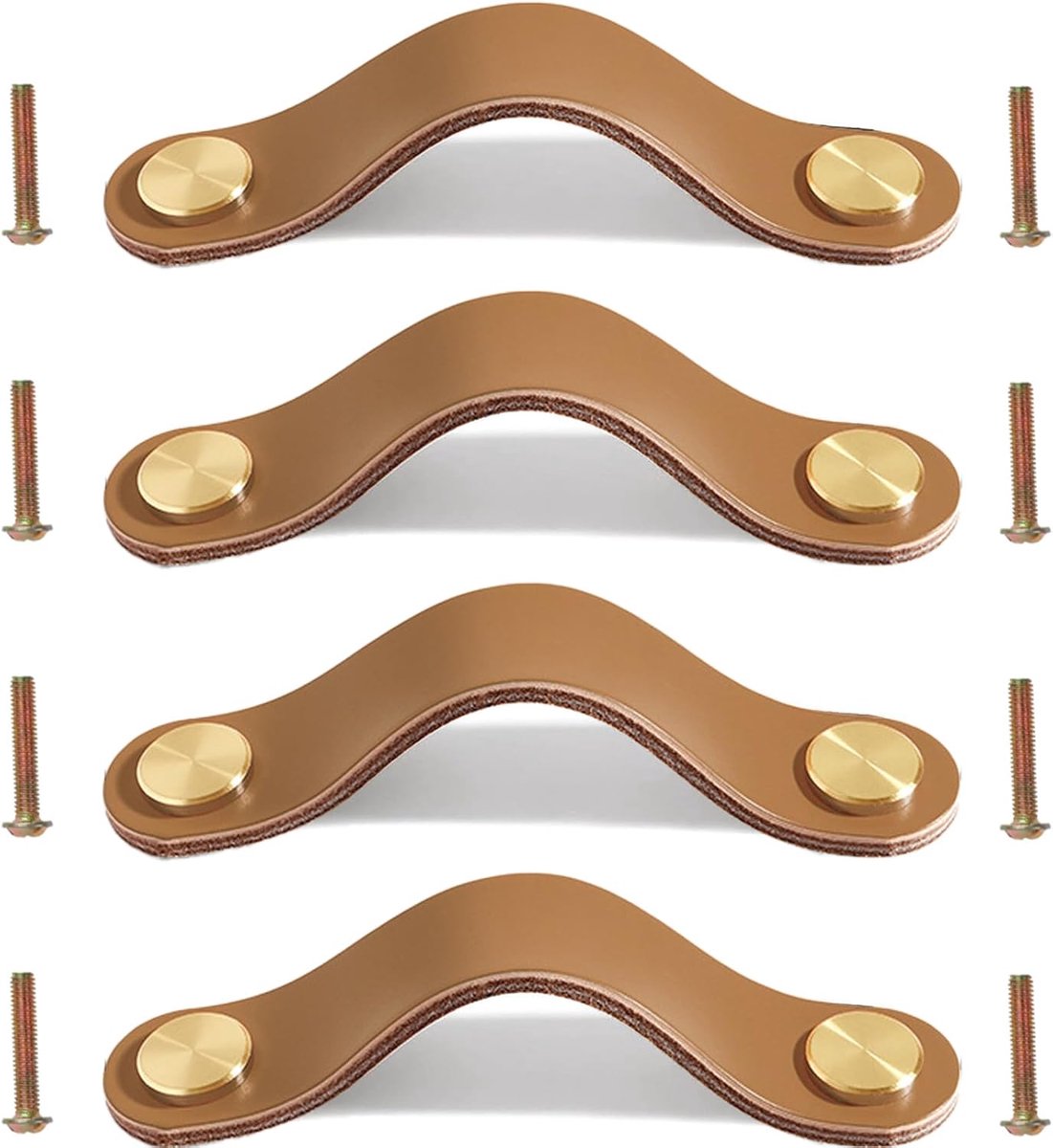 Handgrepen voor meubels, 4 stuks, meubelgrepen, leer, laden, knopen, kledingkast, handgrepen met schroeven voor lade, kastdeur, woondecoratie, 13,8 cm (lichtbruin, gatafstand: 128 mm)