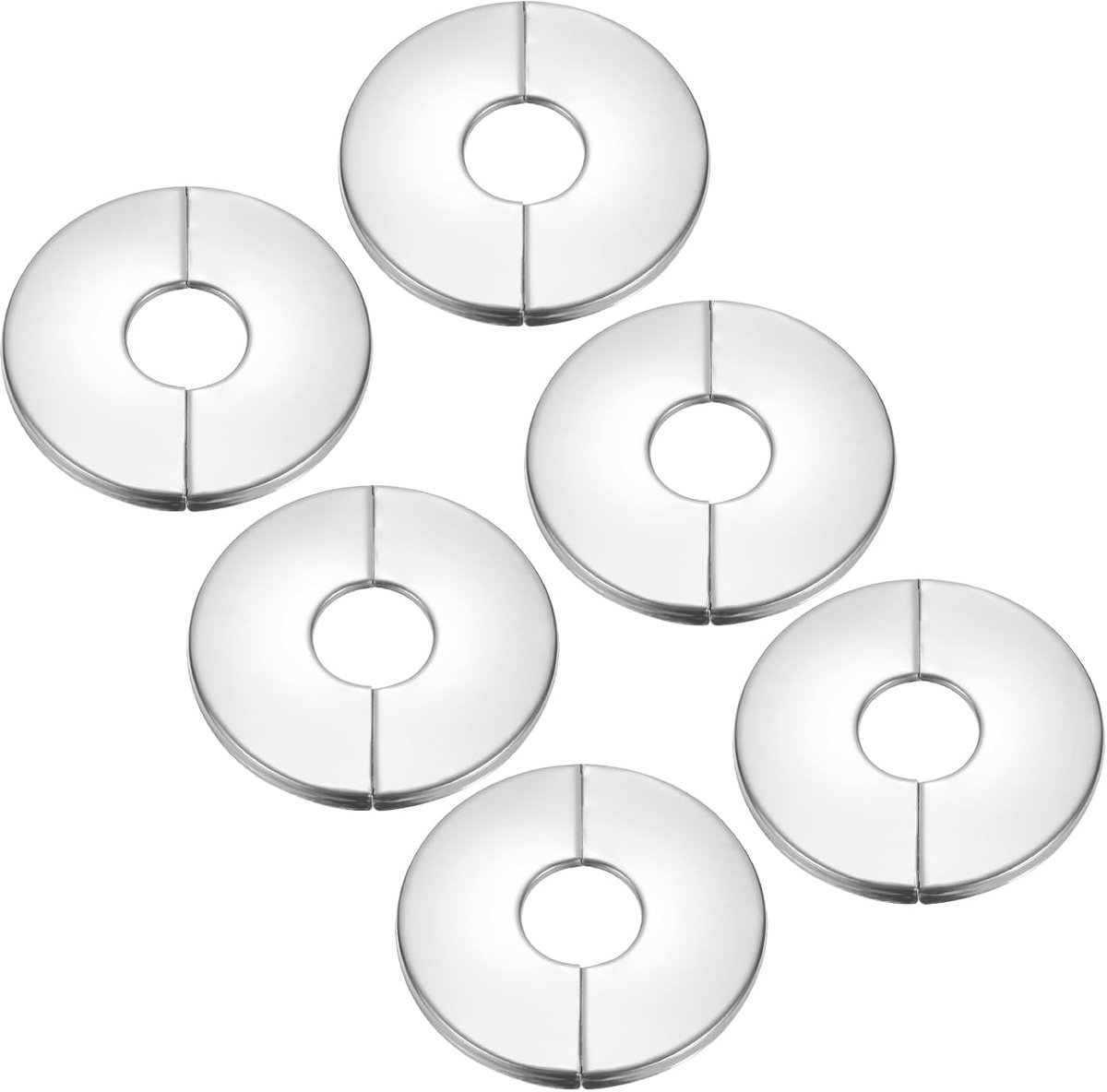 Wandsplitflens 25 mm, 6 stuks roestvrijstalen ronde zelfklevende rozet plaat sanitair wandafdekking voor keuken badkamer arm pijp kraan decoratie, zilver
