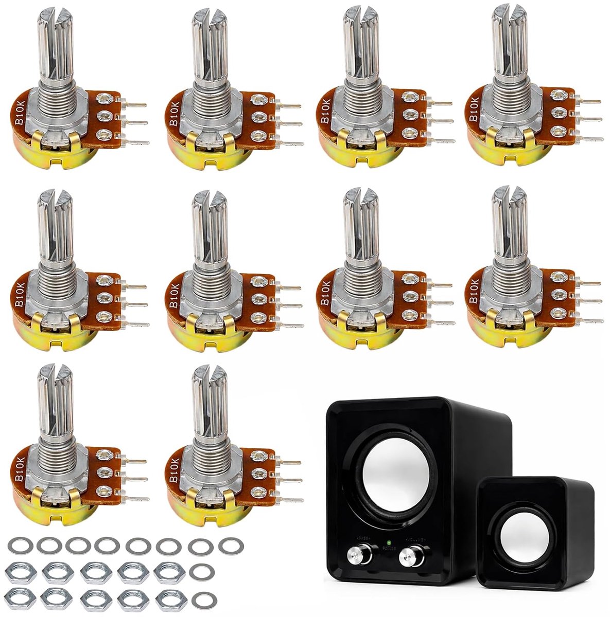 10 stuks 10K Ohm B10K lineaire potentiometer mono lineaire B10K enkele potentiometer WH148 3-pins draaipotentiometer, lineaire taper enkele potentiometer variabele weerstanden