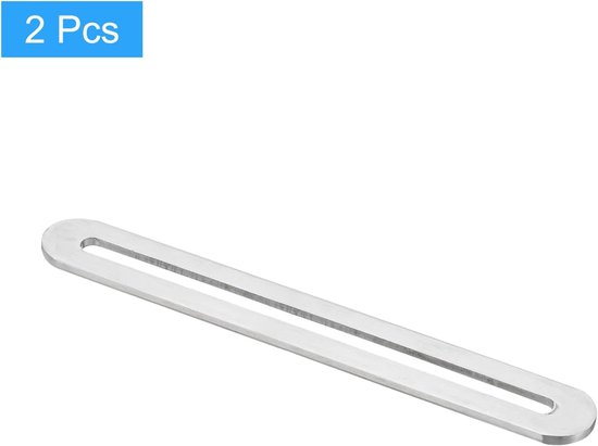 2 stuks verstelbare platte reparatieplaat met sleuf, 155 x 19 mm roestvrij stalen rechte steunhoek voor houten meubels, zilver — afbeelding 5