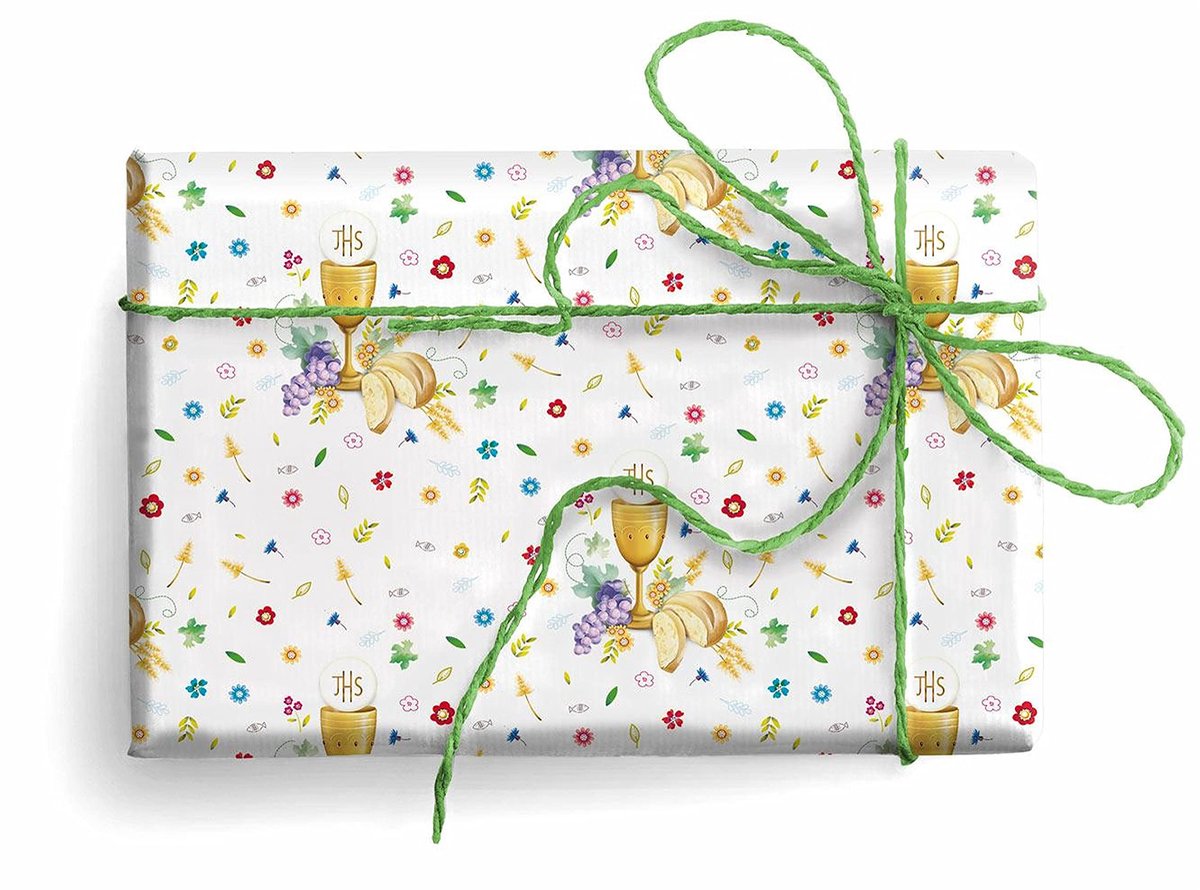 Cadeaupapier voor communie 90 x 65 cm - 3 vellen - kleurrijk ontwerp - perfect voor feestelijke verpakkingen - SnelShoppen
