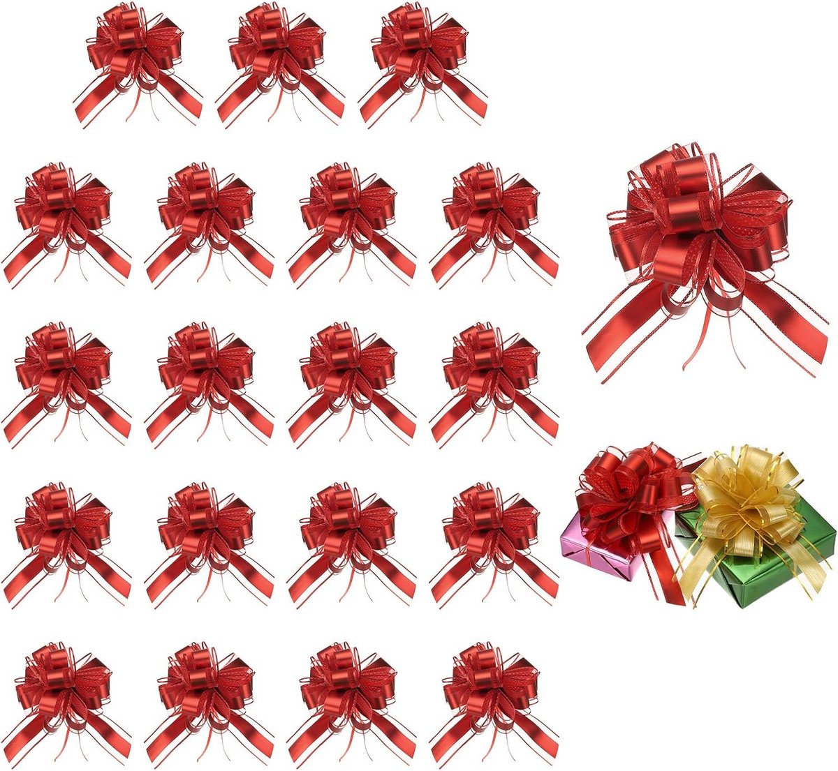 20 stuks grote trekstrik geschenkverpakking, 20 cm lint organza rode strikken voor geschenkverpakking, trouwmanden auto