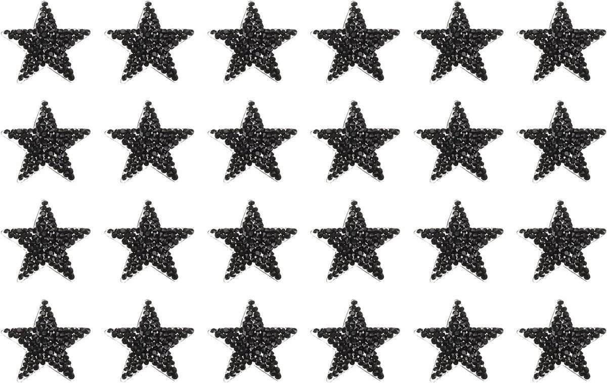 24 stuks strijkapplicaties in stervorm, zelfklevend, strassteentjes, stervorm, 4 cm, patches om op te naaien, voor handwerk, reparatie, kleding, schoenen, decoratie, zwart