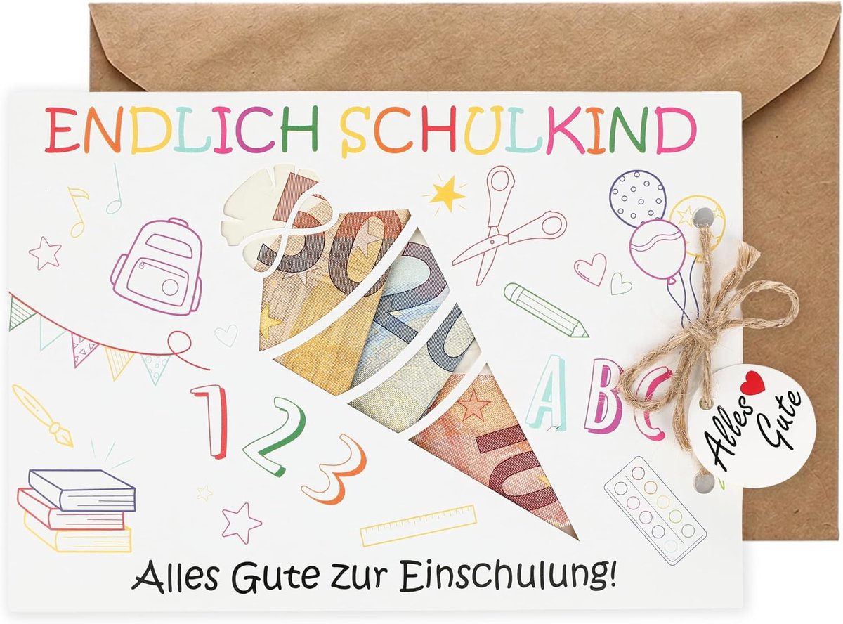Cadeaukaart voor de eerste schooldag, geldgeschenkverpakking voor jongens en meisjes voor de eerste schooldag, vulling voor schoolzakjes