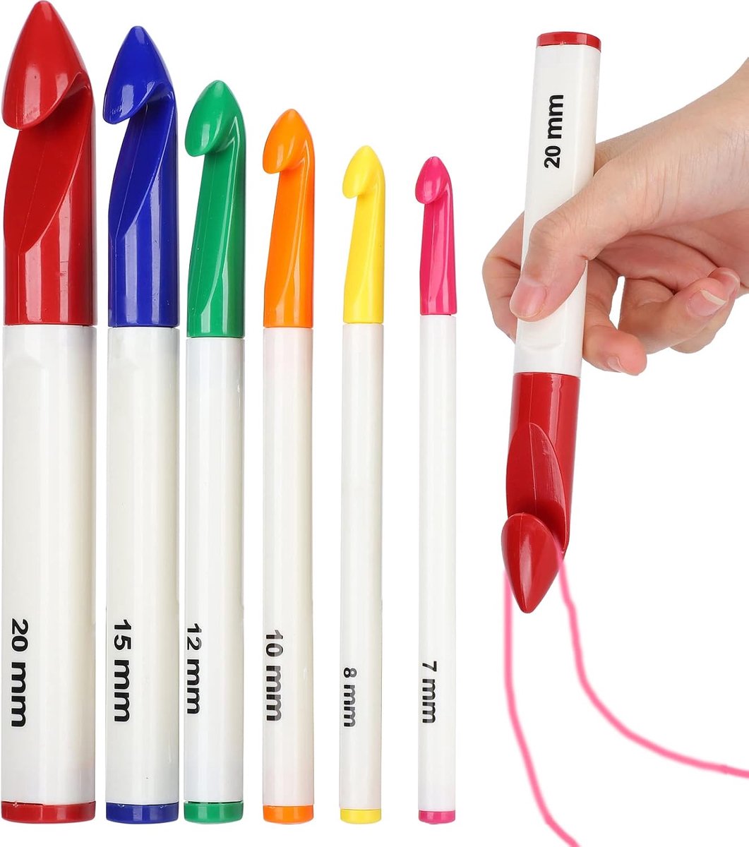 Haaknaaldenset, 6-delige Haaknaaldenset Enorme Haaknaalden Grote Haaknaalden Dikke Haaknaaldenset Met Ergonomische Handgrepen Dikke Naalden DIY-knutselaccessoires Voor Vrouwen