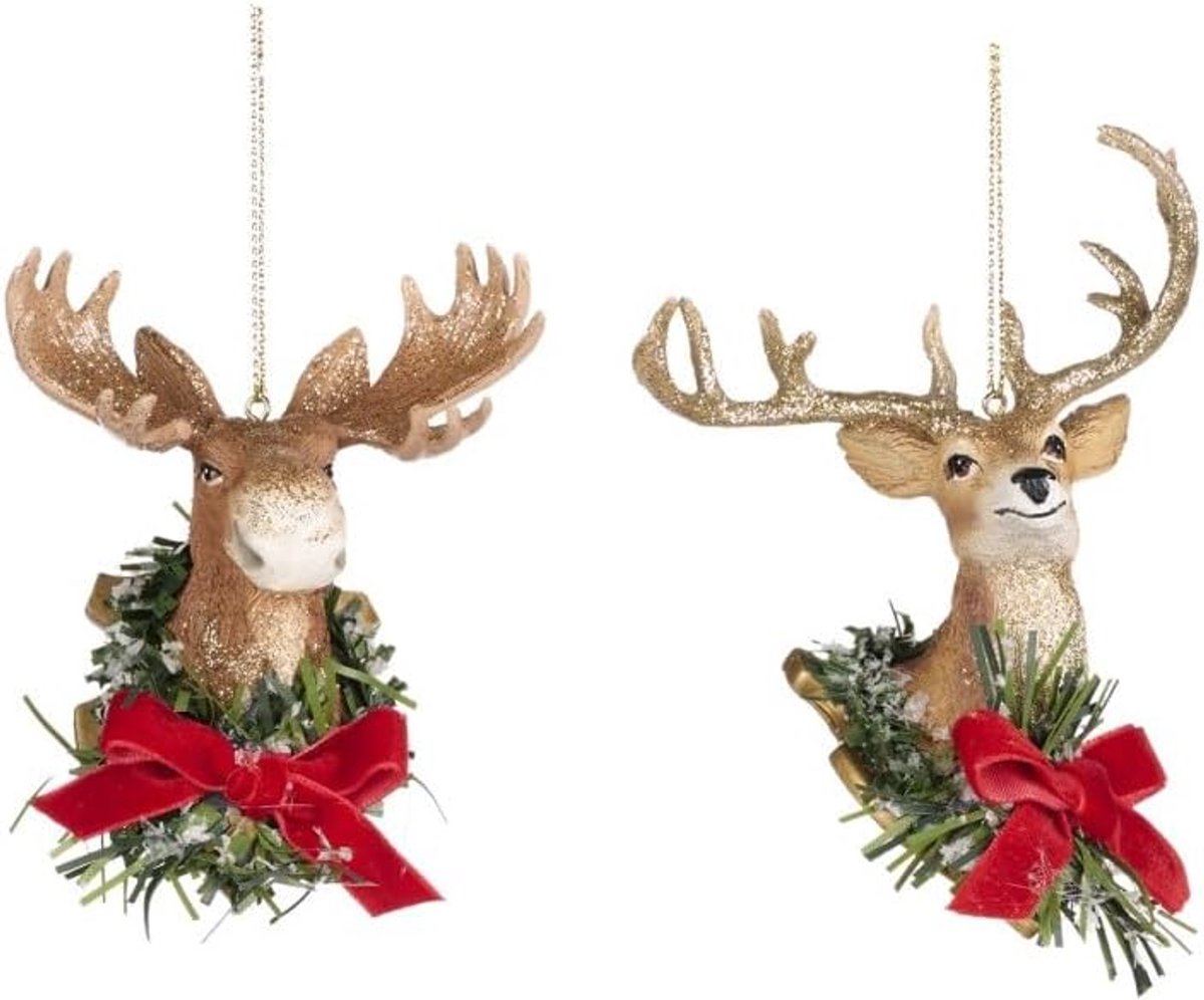 Kersthanger rendier bruin 11 cm - set van 2 - decoratief - perfect voor de feestdagen - SnelShoppen