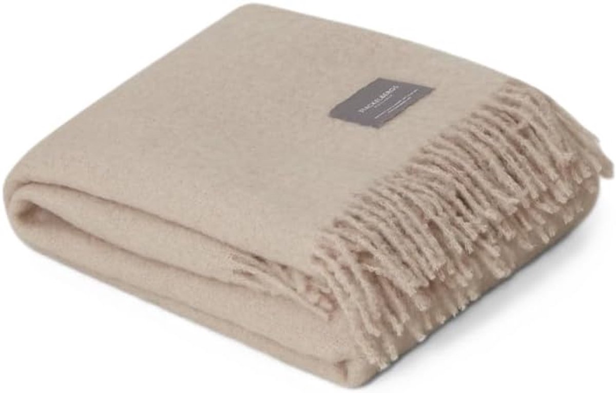 Plaid-mohair dekentje 130x170 cm - mohair wol - beige-cream - perfect voor warme avonden - SnelShoppen