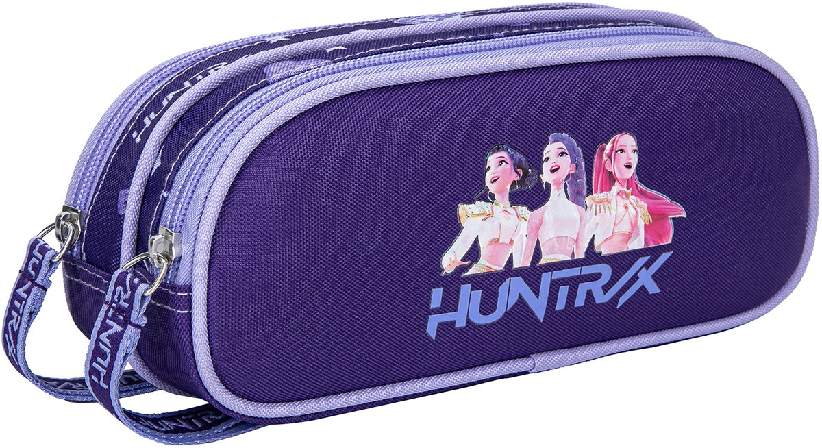 Kpop Demon Hunters Etui voor Meisjes – HUNTR/X Drievaks Pennenzak – Paars
