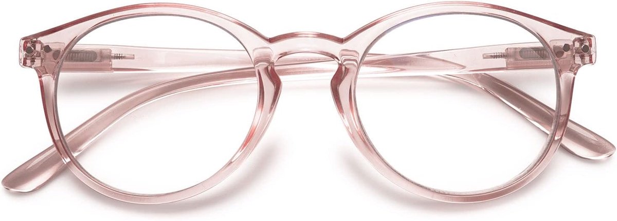 Mode Anti-blauw licht leesbril veerscharnier dames heren ronde leeshulp anti-vermoeidheid bril 1,0 1,25 1,5 1,75 2,0 2,25 2,5 2,75 3,0 3,5 4,0, 1 x doorzichtig roze