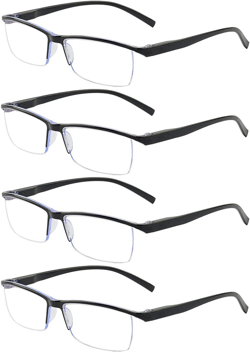 Brillen voor heren, computerbril, blauw licht, zwart, half frame, transparante lens, leesbril