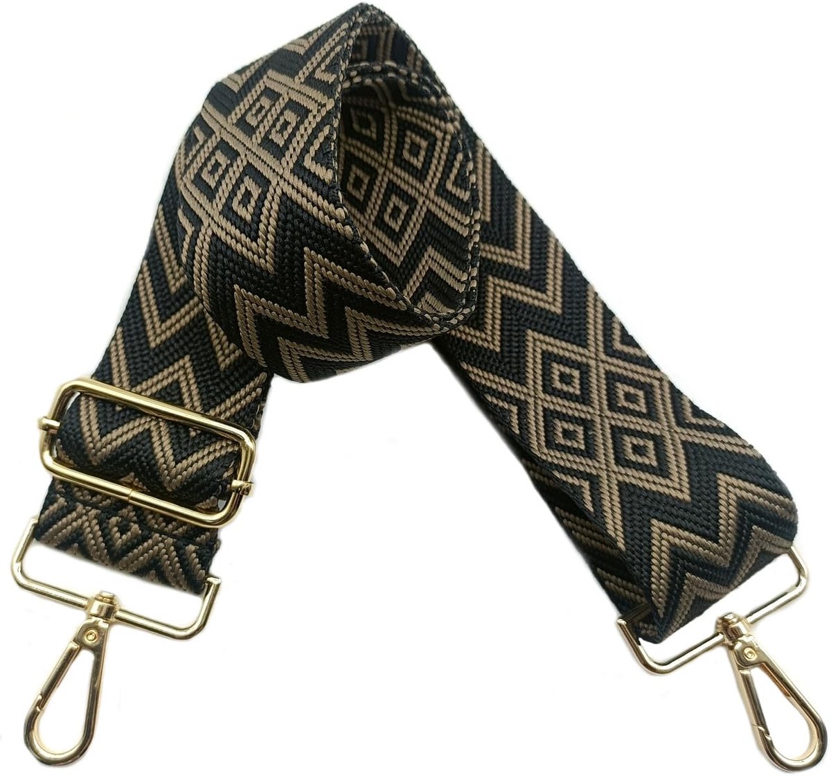 Schouderriem voor tas, 5 cm, brede riem, schoudertas, verstelbaar, schouderriem, verwisselbare handtas met goudkleurige gesp, voor dames, doe-het-zelf, schouderriem, accessoires (zwart/kaki), 18