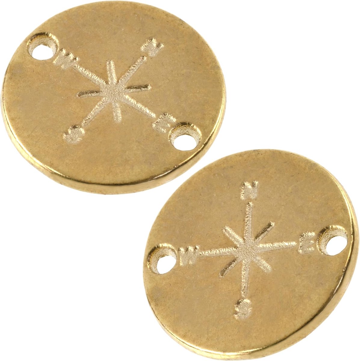 Set van 16 metalen kledingdecoraties/kompasmotief / Ø12 mm/goudkleurig