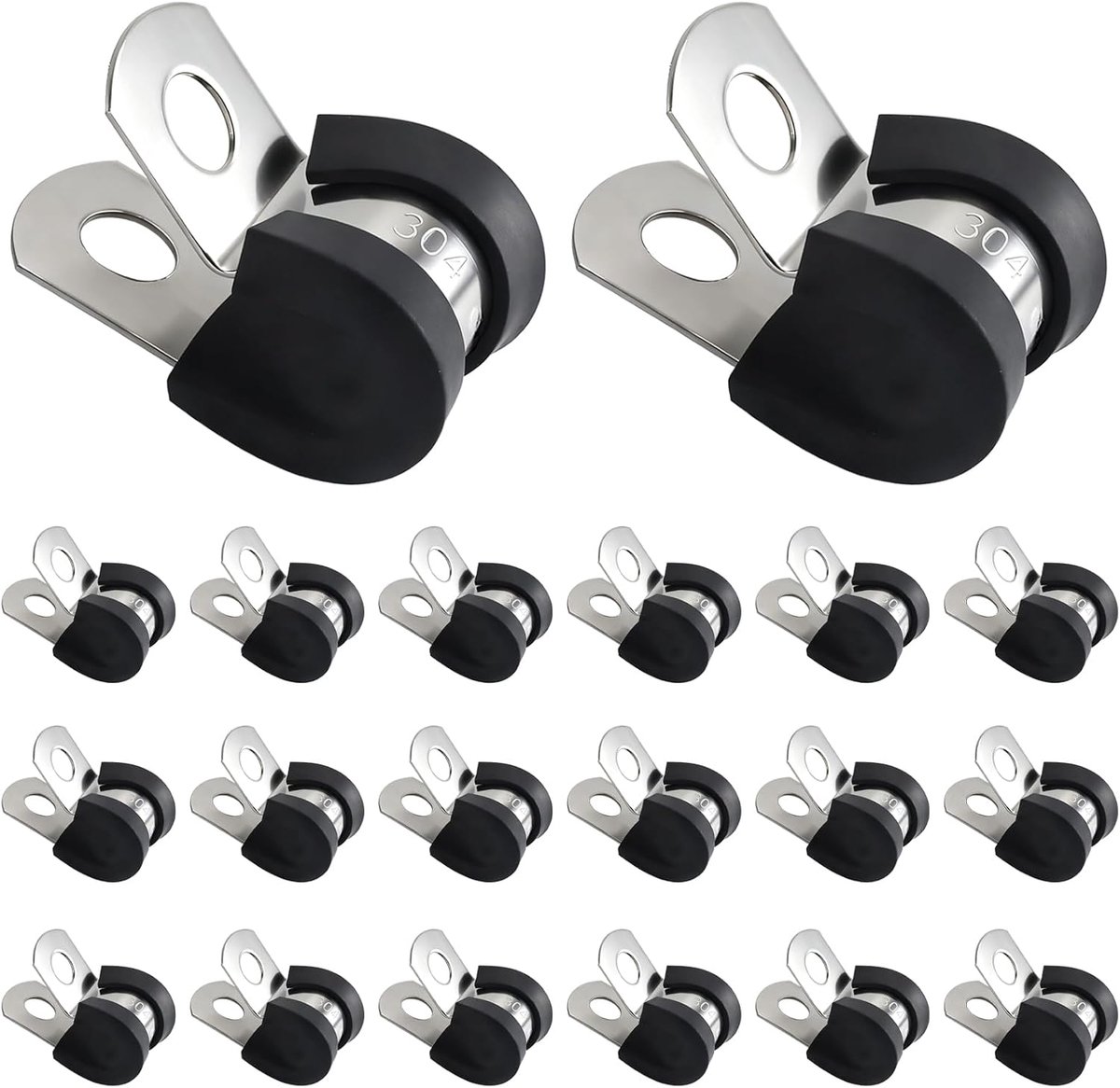 20 stuks 304 roestvrijstalen buisklemmen met rubberen inzet, met rubber beklede P-klemmen, kabelklemmen, metalen kabelklemmen, slangklemmen, P-klem voor slang, kabel, draad, leiding, buismontage (8 mm