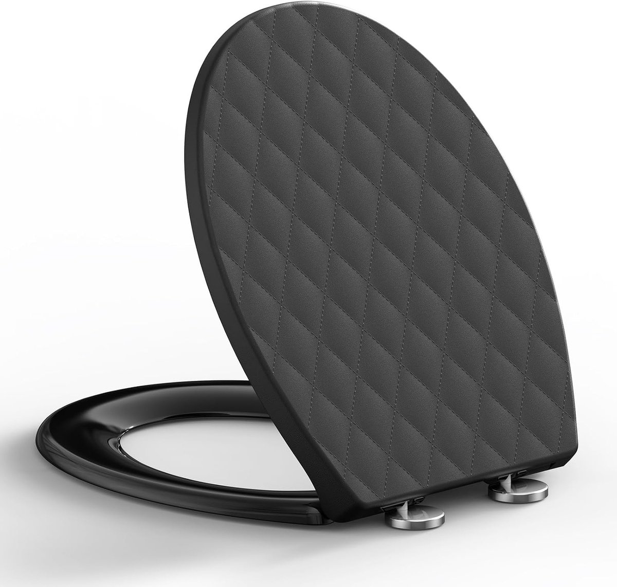 Wc-bril met softclosemechanisme, O-vorm, zwart, toiletdeksel, toiletbril, gemakkelijk te monteren, afneembaar, voor eenvoudige reiniging, 44,6 x 37,1 cm