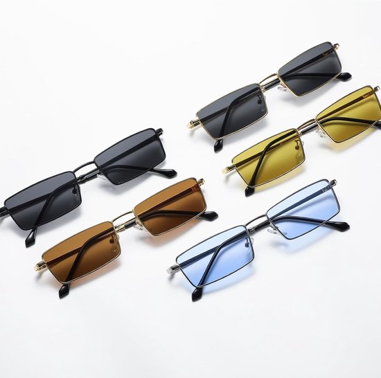 Rechthoekige zonnebril voor vrouwen mannen vintage retro kleine rechthoek smalle zonnebril 90s metalen frame UV400 bescherming — afbeelding 2