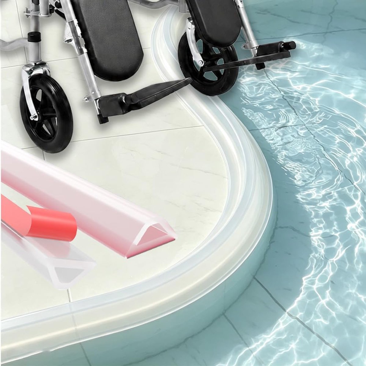 Strip voor douche, zelfklevend, waterstopper, douche, flexibele siliconen, waterdicht, rolstoelvriendelijk ontwerp, snel te installeren, eenvoudig op maat te snijden