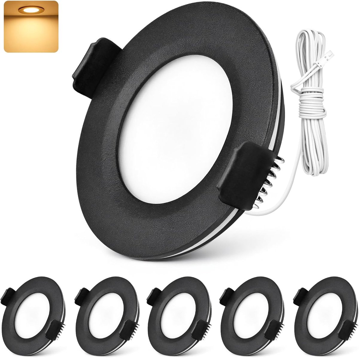 inbouwspot LED DC 12V-24V IP44 3000K warm wit LED spot 3W 300LM LED inbouwspots 58-62mm gatmaat inbouwverlichting voor camper, keuken, kledingkast aluminium zwart 6-delige set, Niet dimbaar