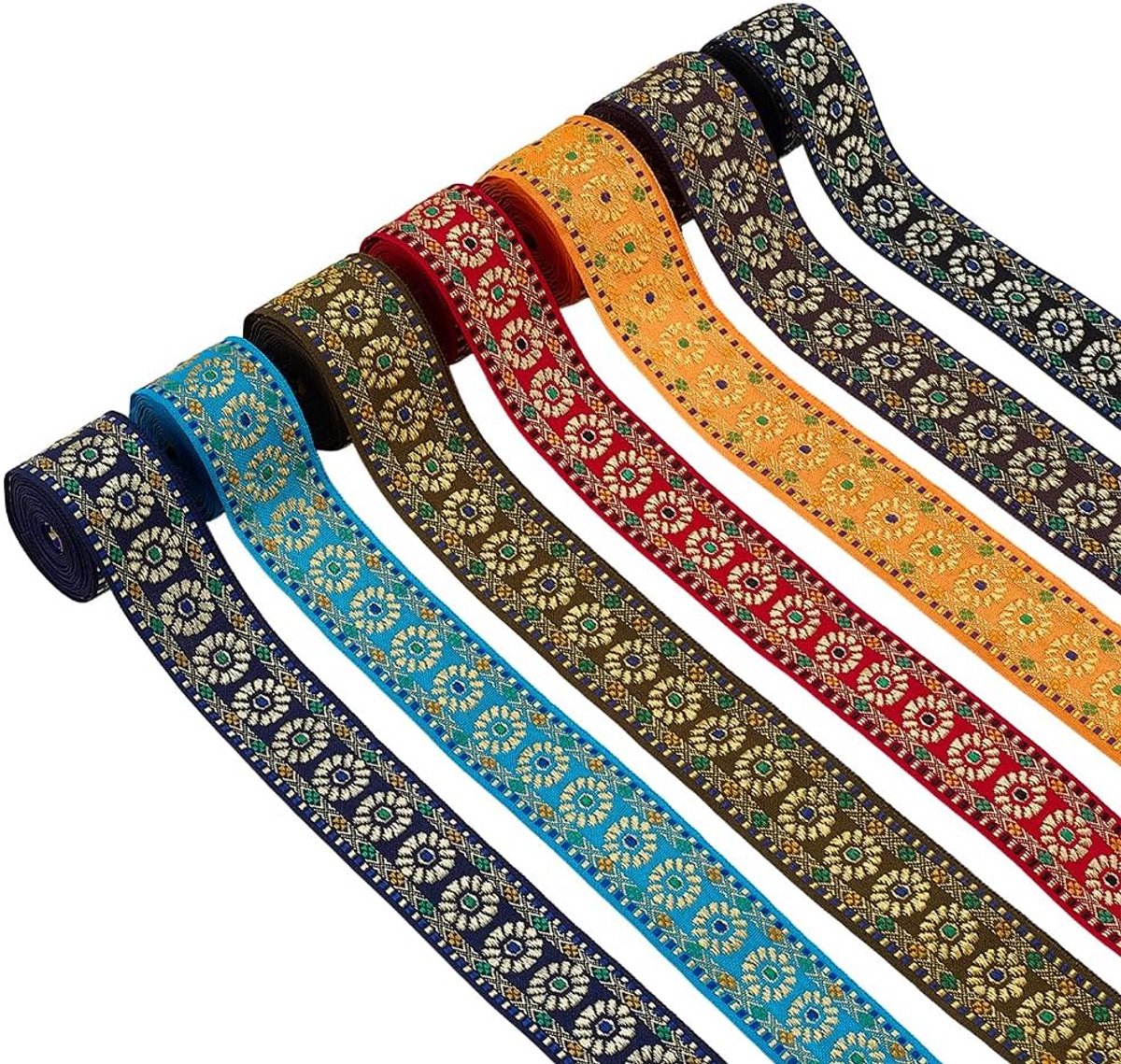 14 Yards 7 Kleuren Boho Jacquard Lint Trim 1,2 Inch Bloemen Geborduurde Geweven Trim Etnische Stijl Borduurwerk Polyester Linten Voor Naaien DIY Ambachten Tas Kleding Decoratie