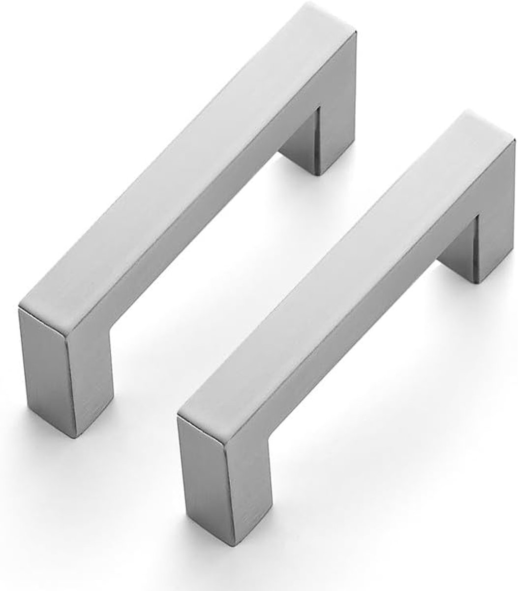 20 stuks zilveren roestvrij stalen deurgrepen, meubelgrepen, kastgrepen, keukengrepen, vierkante greep, 76 mm, voor keukenkasten, lade, meubel, deurgreep voor keukens