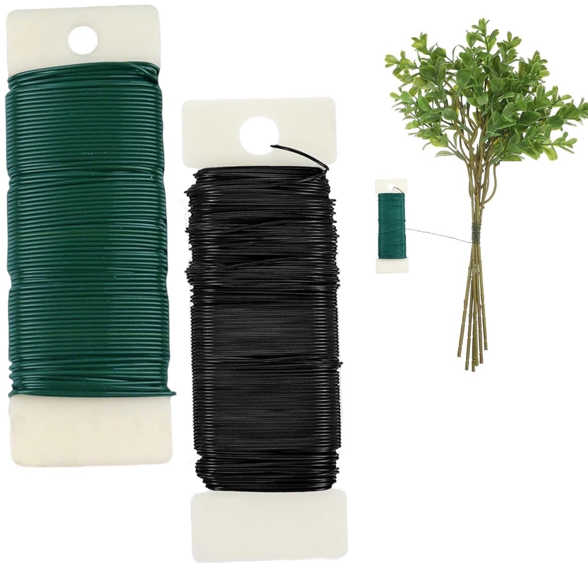 Draad, 35 m, knutseldraad, dun, verzinkt, metaaldraad voor knutselen, plantenbevestiging, dunne knutseldraad voor het maken van sieraden, boeketten, tuinbouw (donkergroen, zwart)