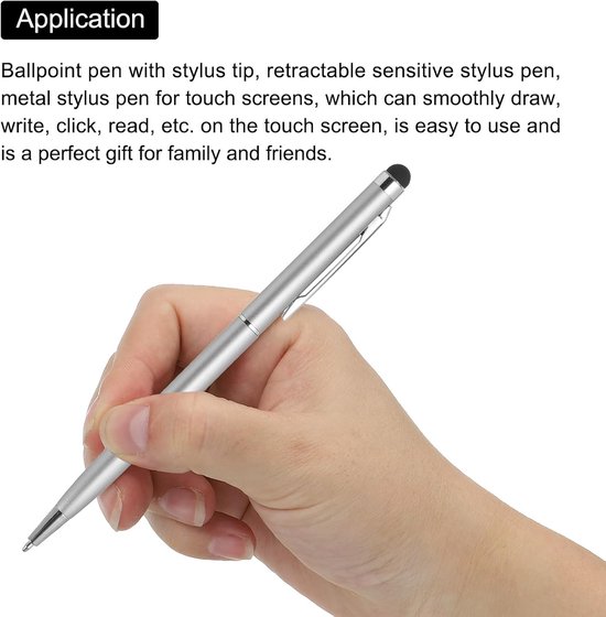 6 stuks metalen styluspen balpen 2-in-1 universeel intrekbare inkt pen met styluspunten voor alle capacitieve touchscreen-apparaten zilver — afbeelding 5