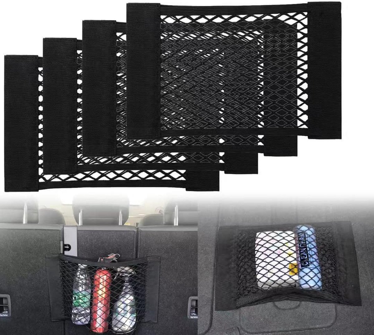 Auto bagagenet 4 stuks - universeel kofferbaknet - elastisch nylon - voor optimale opbergruimte - SnelShoppen