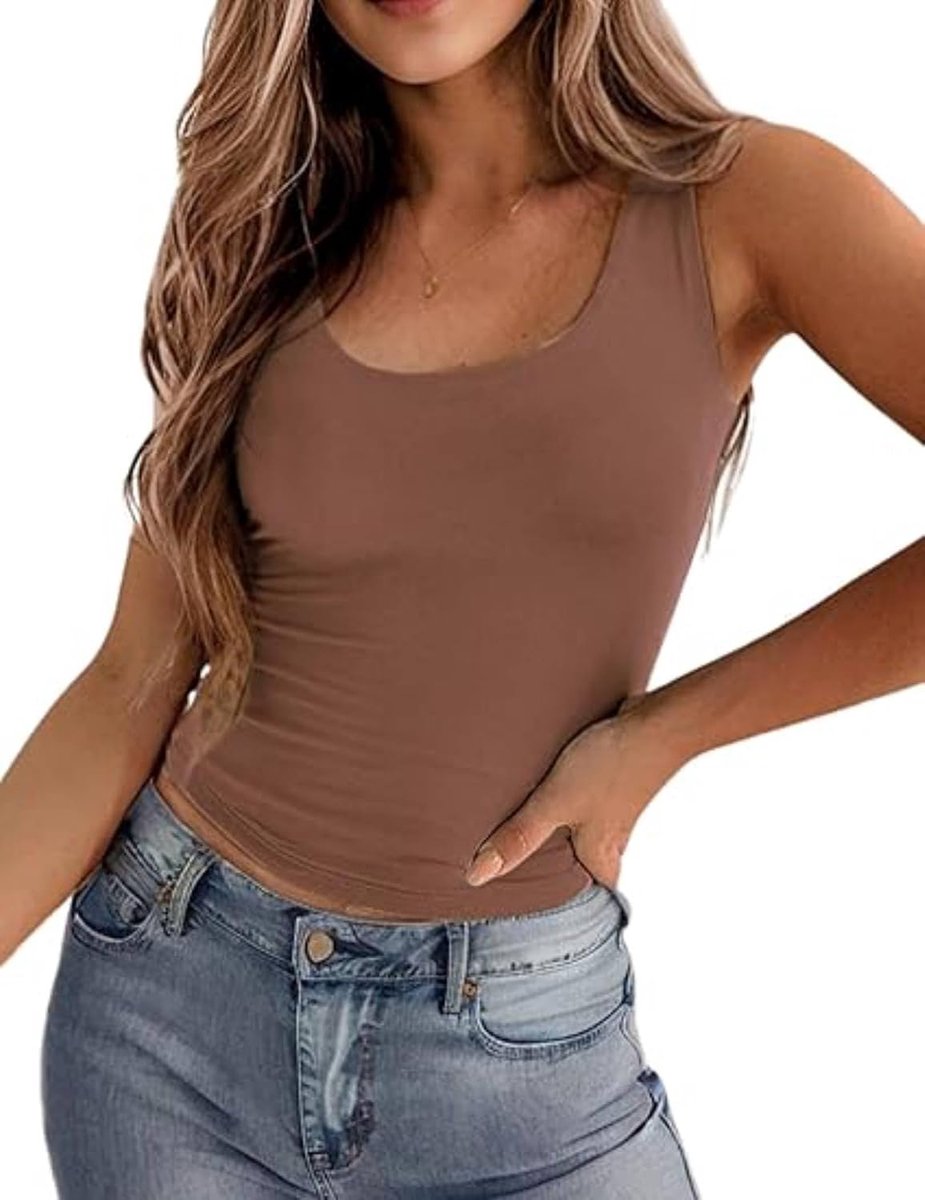 Top dames U-hals tanktop slim fit crop tops basic stretch top zomer mouwloos bovenstuk XS-XXL