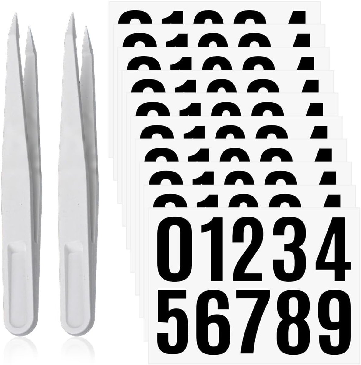12 stuks cijferstickers van waterdicht vinyl, cijfers zelfklevende cijfers voor cassette, borden, ramen, deuren, auto's, huis, winkel, adresnummer met pincet