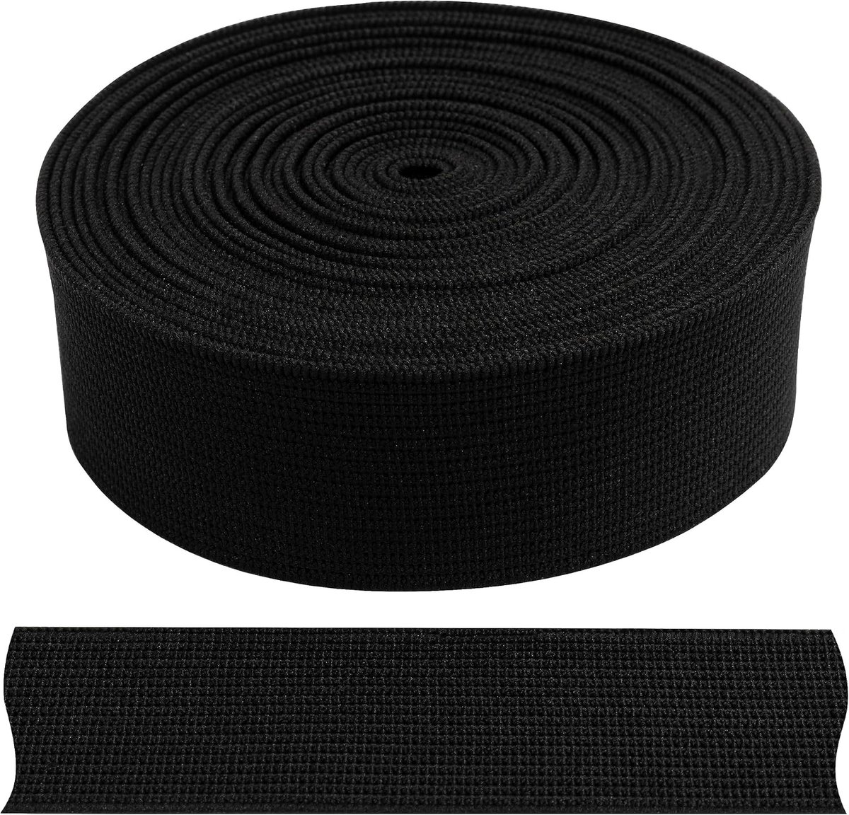 - C67396 - platte elastische band / band 5 m gekalanderd/zacht - breedte 30 mm - polyester + latex - kleur zwart