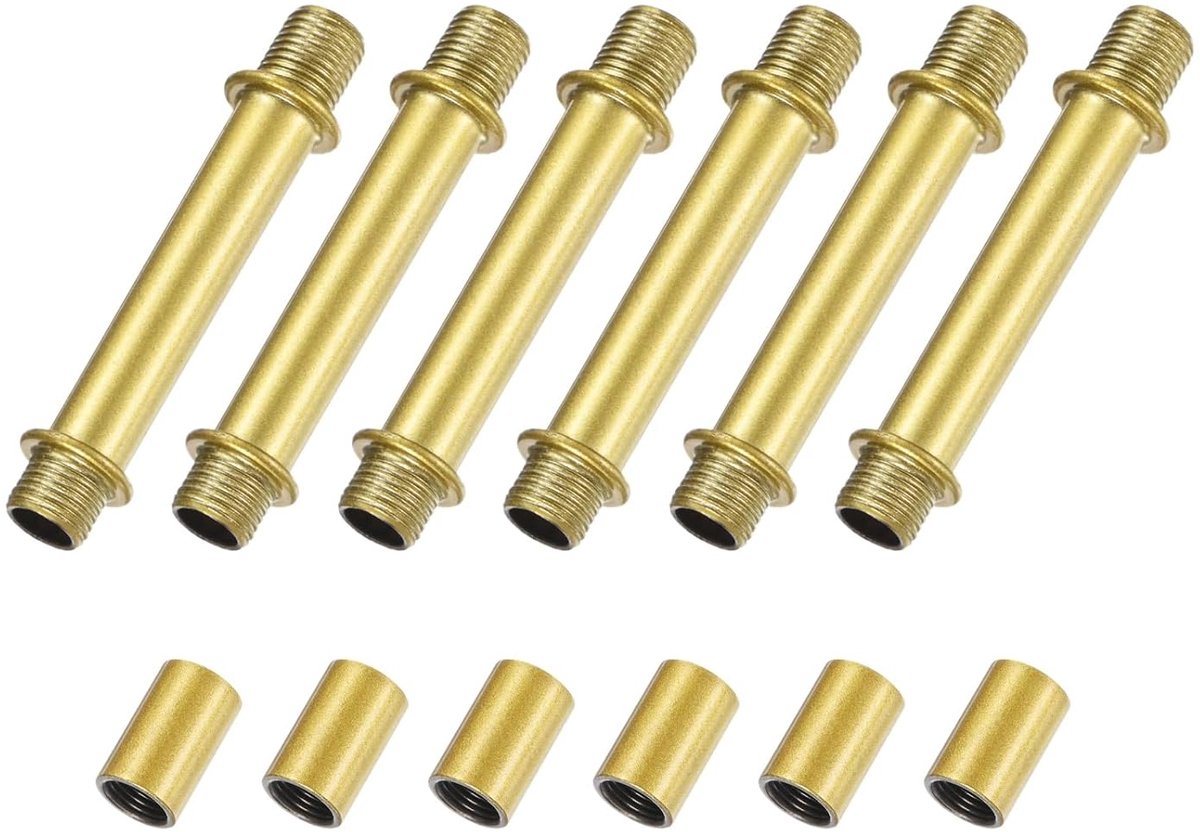 Set van 6 rechte pijplampen, 60 mm (2,36 inch) lange M10 dubbele draadstang met koppelingsmouwmoeren voor tafellampen/kroonluchters, vervangende onderdelen voor verlichtingsarmaturen