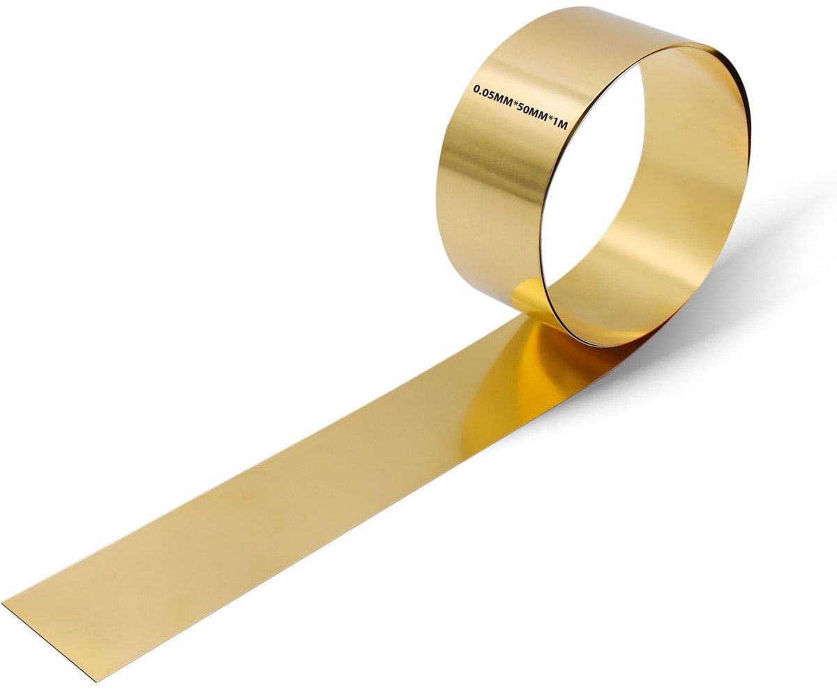 Plaatrol, 0,05 x 50 x 1000 mm, messing plaatrol voor handwerk, elektrische reparaties, modelbouw, doe-het-zelfprojecten