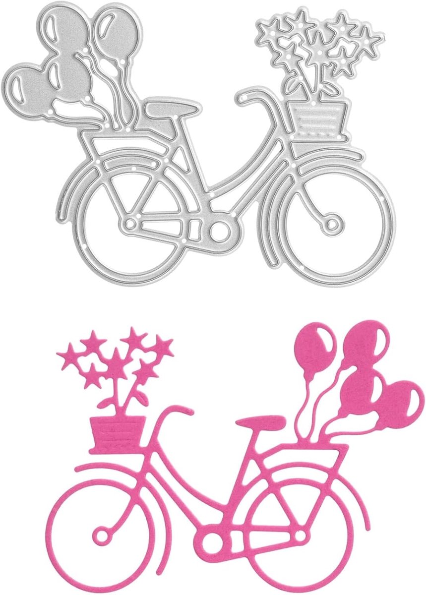 Stanssjabloon fiets met bloemen, stansvormen, sjablonen, scrapbooking, kaarten maken, doe-het-zelf, reliëfsjablonen, papieren kaarten, snijden