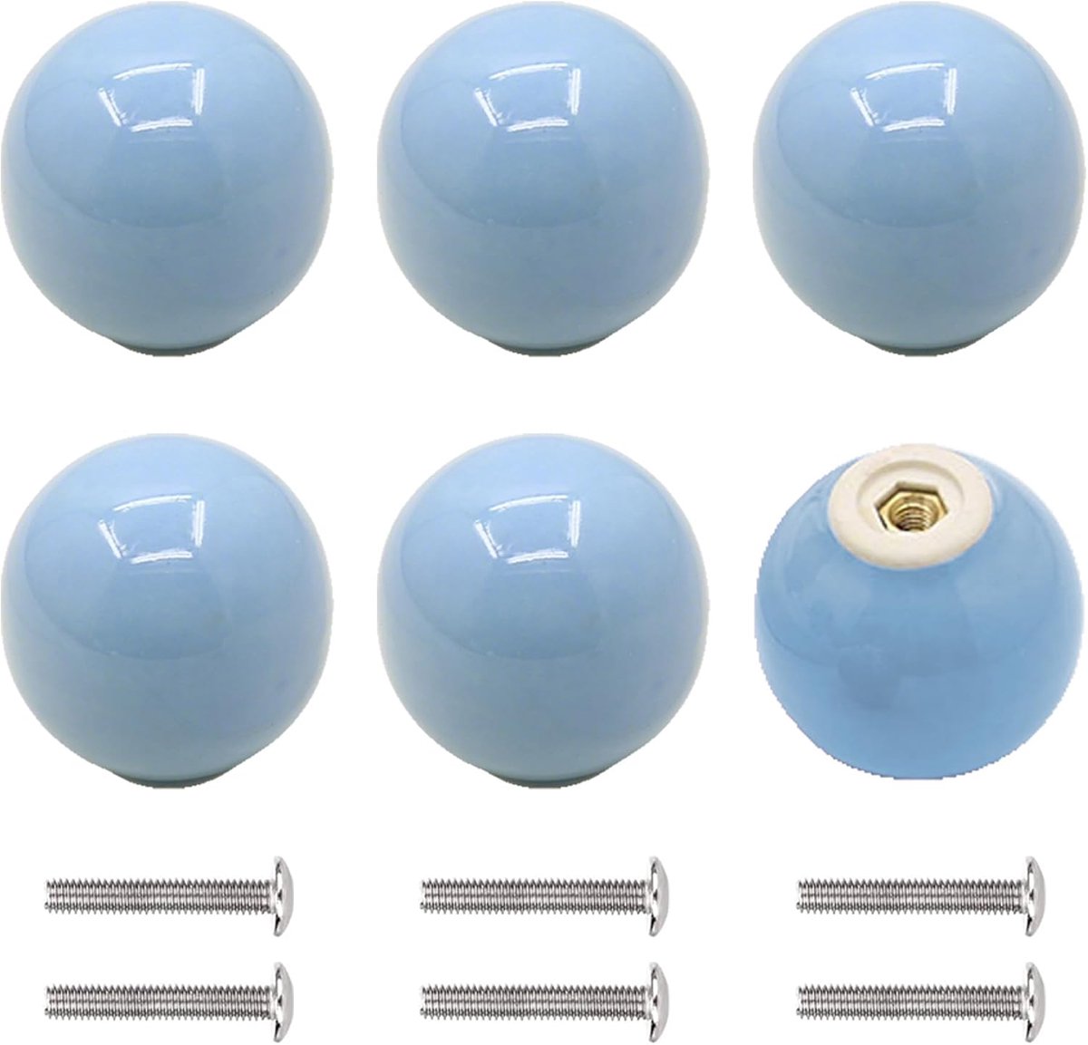 6 stuks keramische meubelknoppen, kleurrijke kogelkastknoppen met schroeven, 33 mm ronde meubelgreep voor laden, kasten, commodes, woonkamer, blauw