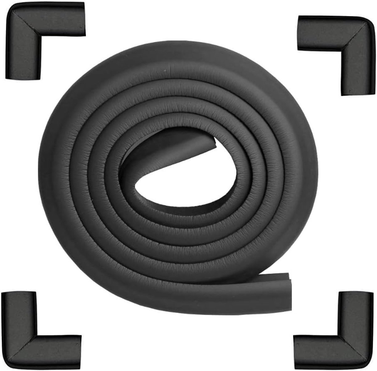 Rand- en hoekbeschermers voor kinderen en babyproofing, tafelbeschermer, hoekkussen en randveiligheidsbumpers, 2 m (6,6ft + 4 hoeken met sterke lijm, zwart)