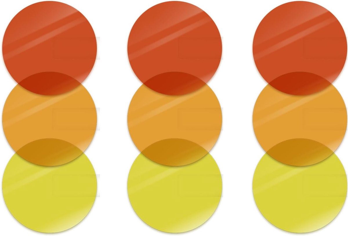 kleurfolie voor ledlampen, zelfklevend, warmwit, zelfklevend, kleurfolie, kleurfolie gel Ø 4 cm, lichteffectfolie, 3 warmwitte filters, lichtcorrectie voor woonkamer, 9 stuks
