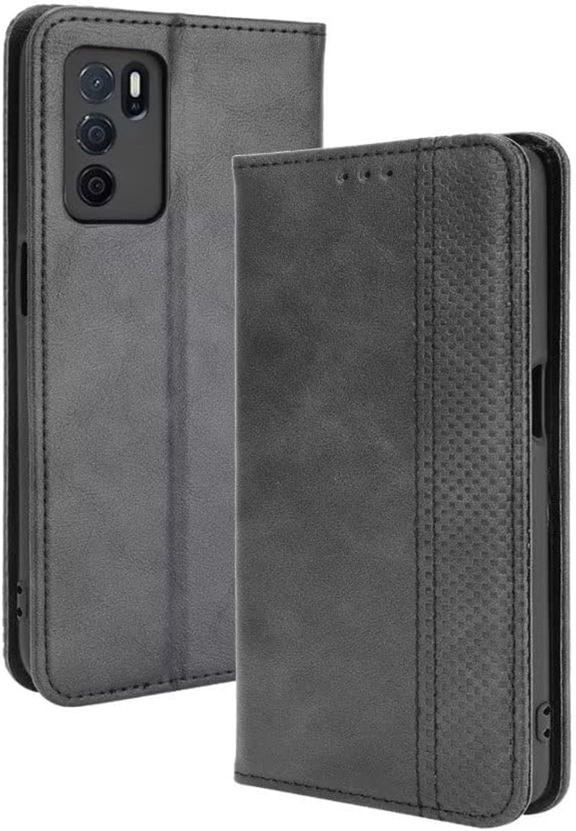 Telefoonhoesje voor OPPO A16 / OPPO A16s / OPPO A54s, 6,53 inch, PU-lederen klaphoesje, magnetische schakelaar, [3 kaartsleuven, 1 portemonnee], standaard, zwart