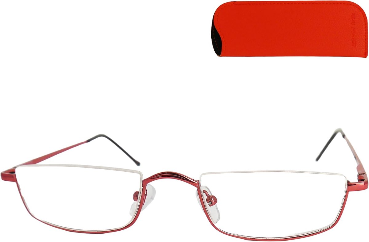 Halfrand leesbril boven – rechthoekige halfmontuur leesbril met RVS frame & flexscharnier, unisex, incl. etui