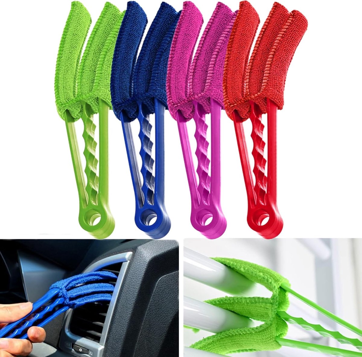 Set van 4 blindstofborstels, handwasbare microvezel-radiatorborstel, afneembare stofdoek, afneembare reinigingsborstel, lamellenreiniger, lamellenwandreiniger