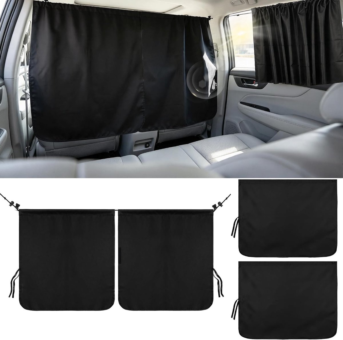 3 stuks scheidingsgordijn voor auto, scheidingsgordijnen voor voor- en achterruit, thermische isolatie, verduistering en uv-bescherming, universeel voor SUV, bestelwagen