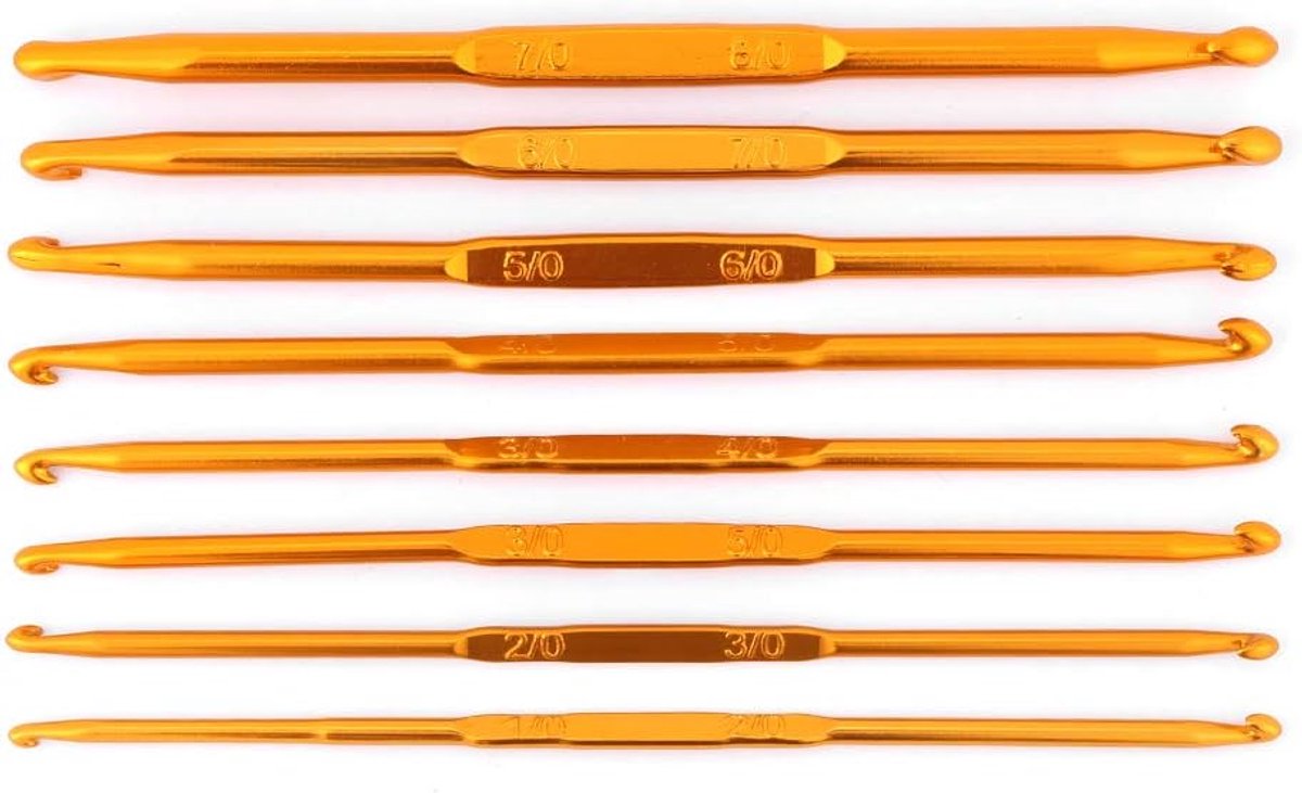 Haaksets Dubbele 8-delige Gouden Aluminiumoxide Dubbele Haaknaald Breinaaldenset - Dubbelzijdig voor Veelzijdigheid - Lichtgewicht en Comfortabele Grip - Ideaal voor Beginners en