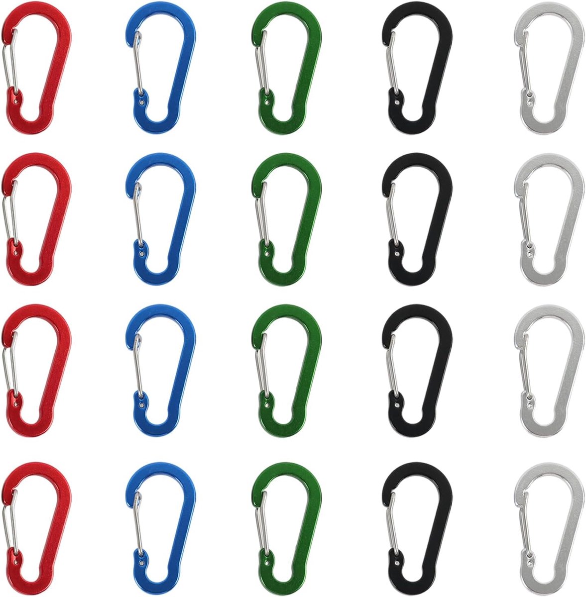 20 stuks karabijnhaken van aluminium, 50 mm, kleine zwarte karabijnhaak met D-ring, mini, duurzaam, voor wandelen, kamperen, vissen, wandelen, bergtas en sleutelorganisatie