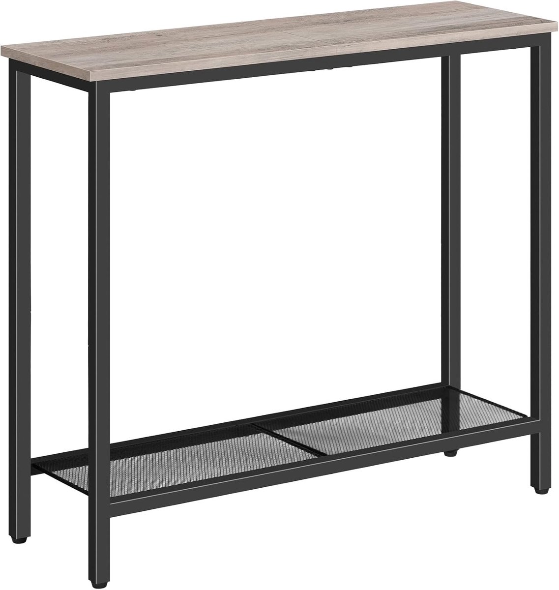 Consoletafel, slanke consoletafel voor hal, entree, tafel met 2 planken, industriële displaytafel, slanke banktafel voor woonkamer, slaapkamer, Greige en Zwart EBG74XG01