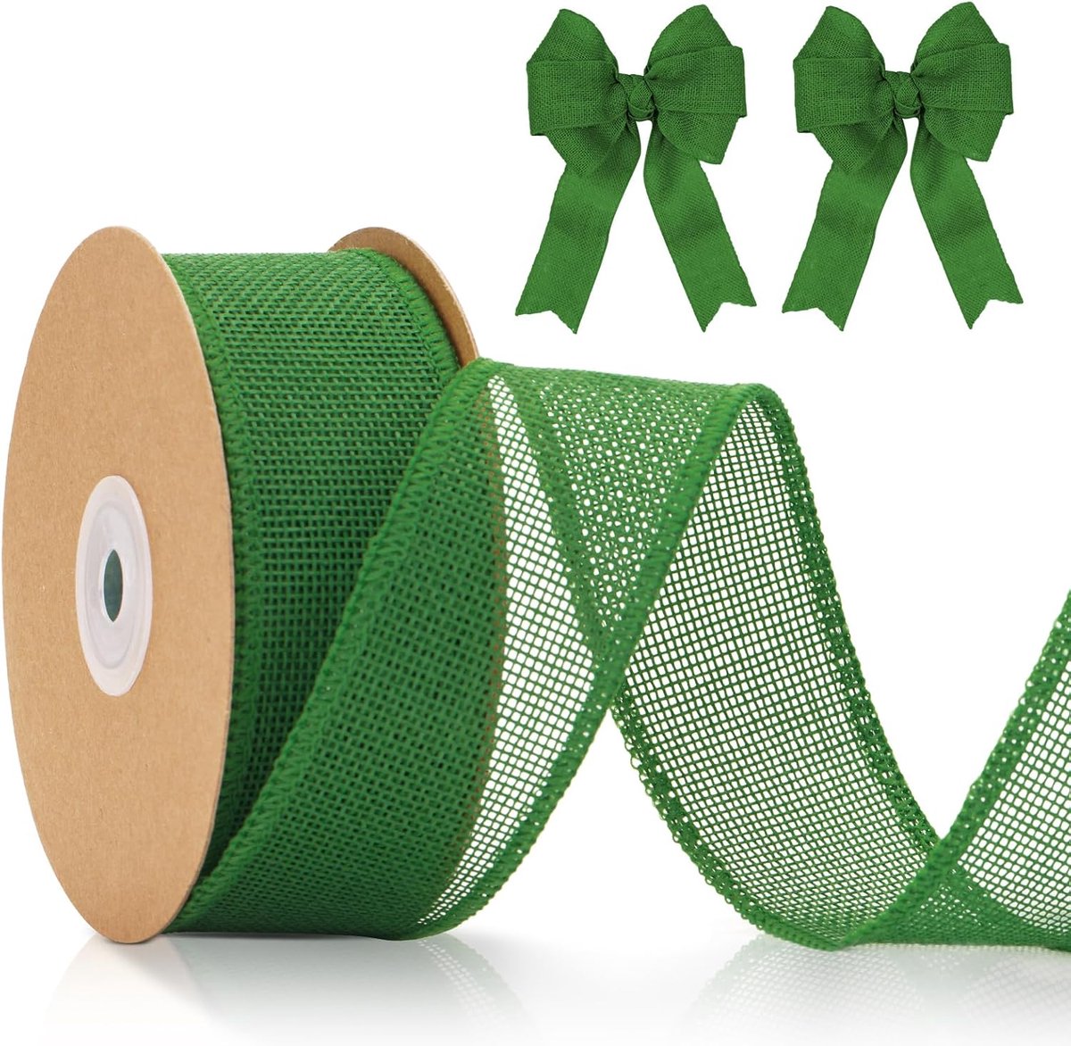 jijAcraft 4cm Juteband met draad Groen: cadeaulint voor strikken 10M lintband voor knutselen Jute decoratief lint voor kerstkrans cadeau