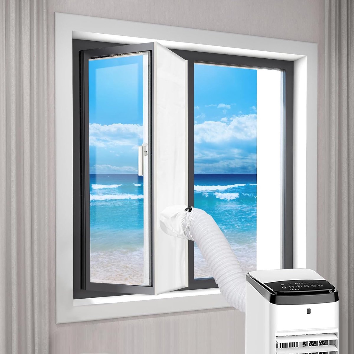 Raamafdichting voor airconditioning, raamafdichting voor mobiele airconditioners, universeel voor alle ramen, energie-efficiënt en zonder boren (500 x 45 cm)