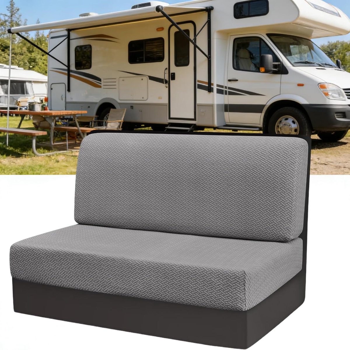 Hoes voor camperbank, 2 stuks (1 set) Caravan bank zitting kussenhoes Stretch Jacquard RV stoelhoezen Camper Loveseat Bank Meubelprotector Wasbare Kussen Beschermhoezen voor Aanhangwagens