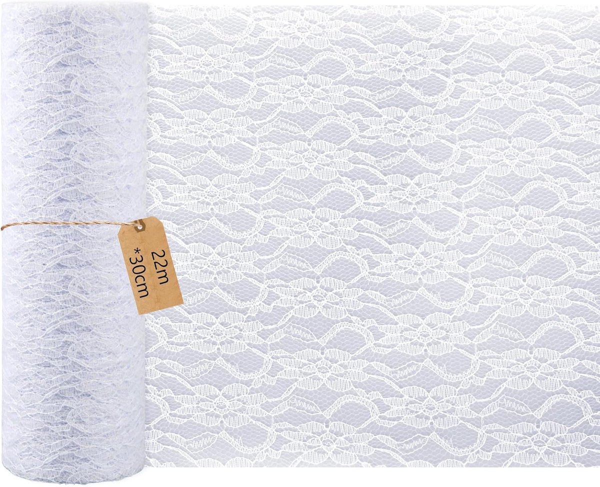 Tafelloper communie, 30 cm x 22 m, wit kant | Chemin de Table Blanc Elegante tafeldecoratie voor bruiloft, doop, bruiloft, verjaardag, communie en meer