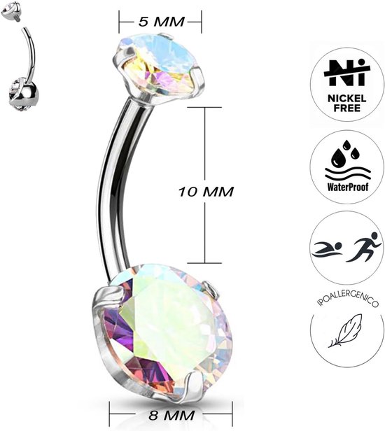 Navelpiercing banaan 1 stuk van 316L chirurgisch staal met kristal, lengte 8/10/12 mm — afbeelding 4